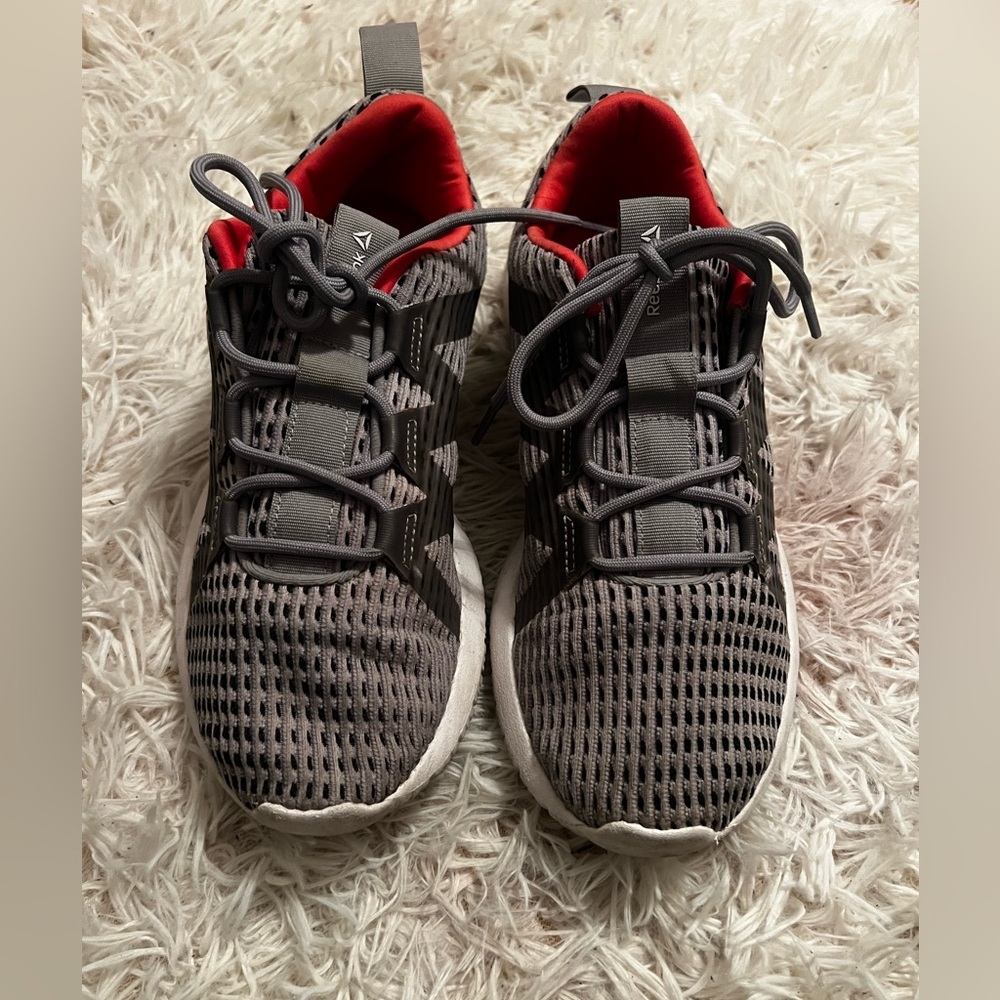 Reebok Gray and Red Mesh Sneakers